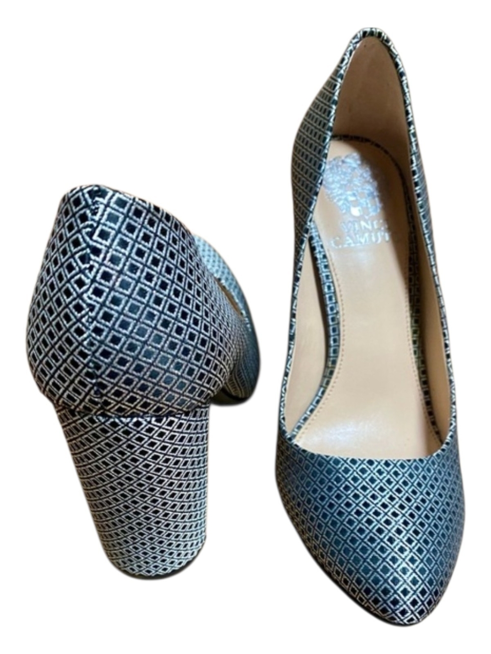Vince Camuto Danea Geo Metallic Chunky Heels Shoes 8.5